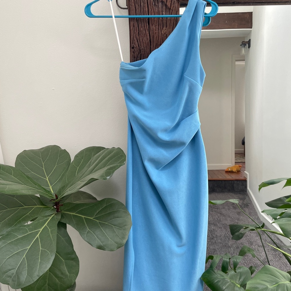 Petal & Pup Sky Blue One-Shoulder Dress